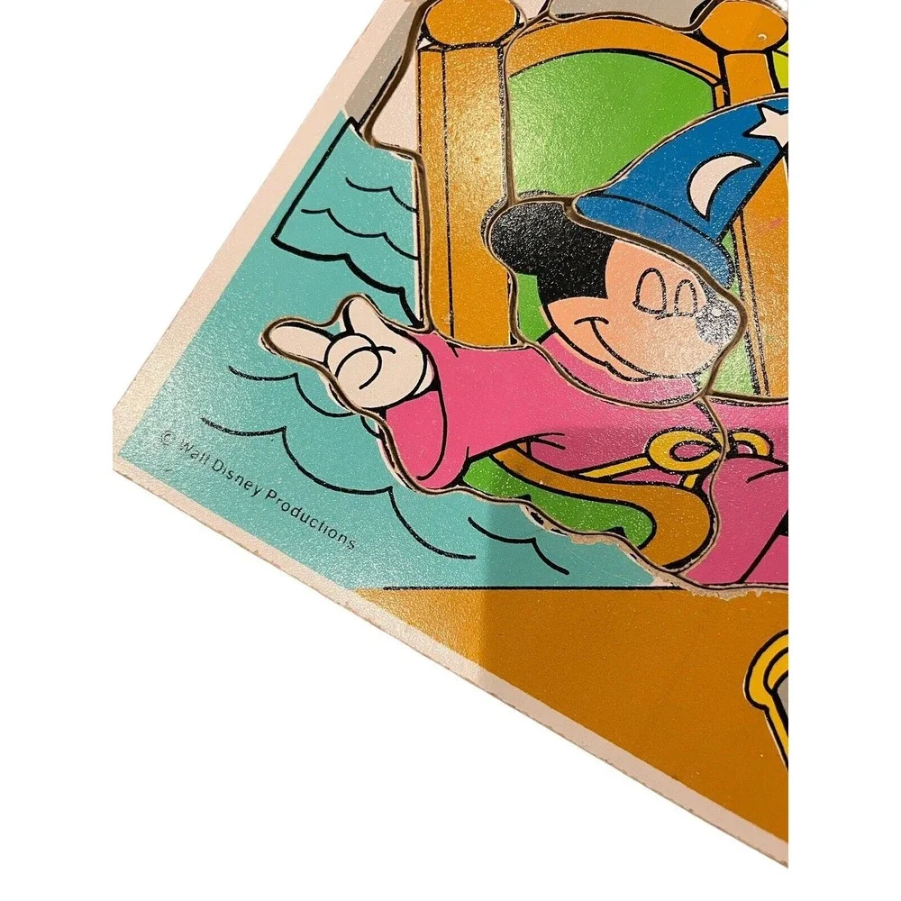 2 set Vintage 1980 Wooden Tray Puzzles Yogi Bear Boo Boo Fantasia Mickey Disney